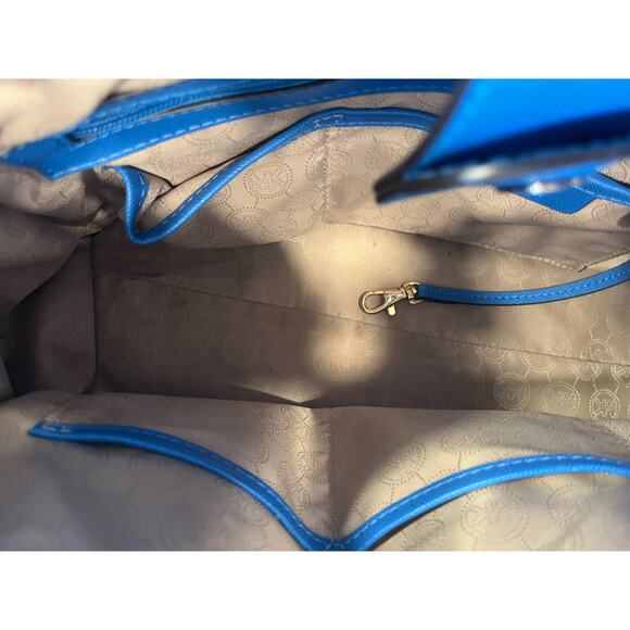 MICHAEL KORS HAMILTON SATCHEL SAFFIANO LEATHER E/W East West Blue Purse Bag - Picture 11 of 14